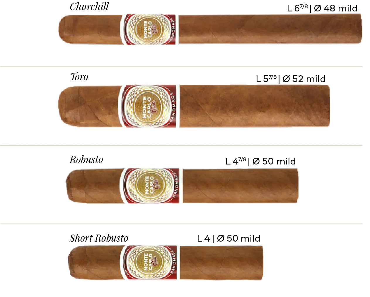 Monte-Carlo Club cigar range, featuring Churchill, Robusto, Toro and more.